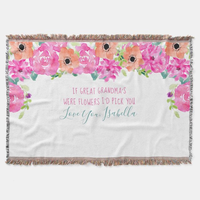 Großes Oma Gedicht Rosa und orange Blüten Decke (Vorderseite)