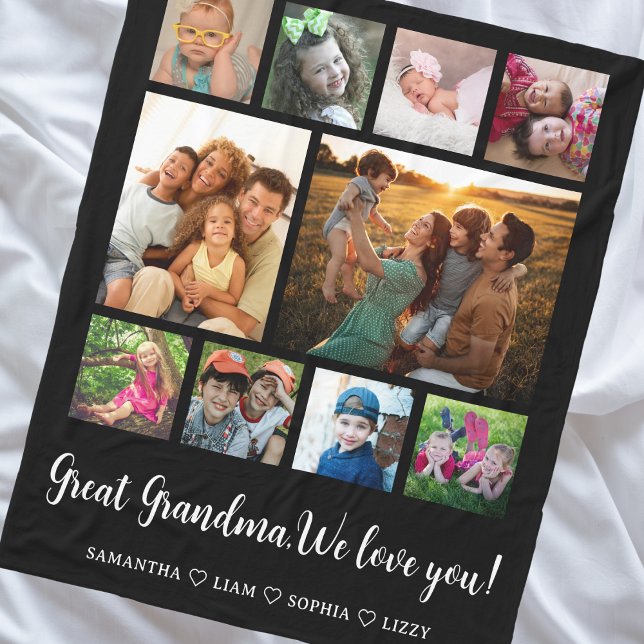 Großes Oma Geschenk Grandkids 10 FotoCollage Fleecedecke (Great Grandma Gift Grandkids 10 Photo Collage Fleece Blanket)