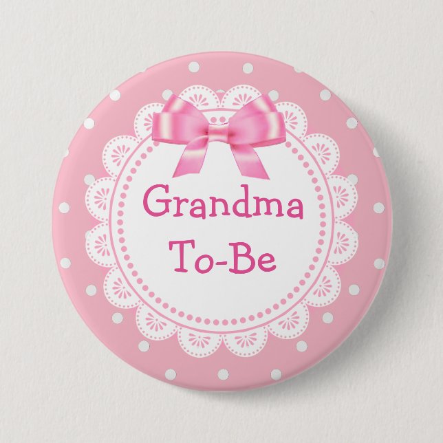 Großes Oma, um rosa Punkte Baby Duschknopf zu sein Button (Vorderseite)