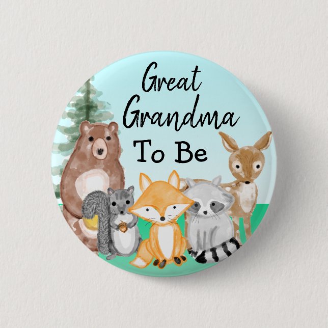 Großes Oma, um Waldkreaturen Kinderdusche zu sein Button (Vorderseite)