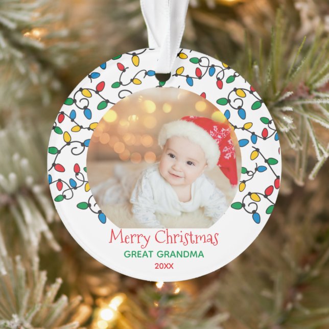Großes Oma Weihnachtslicht-Foto Ornament (Baum)