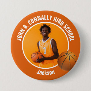 Großes Orange High School Basketballspieler-Foto Button