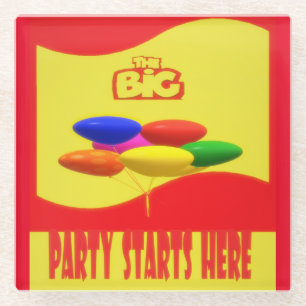 GROSSES PARTY MIT WÖRTERFARBEN, ROT JELOW GLASUNTERSETZER