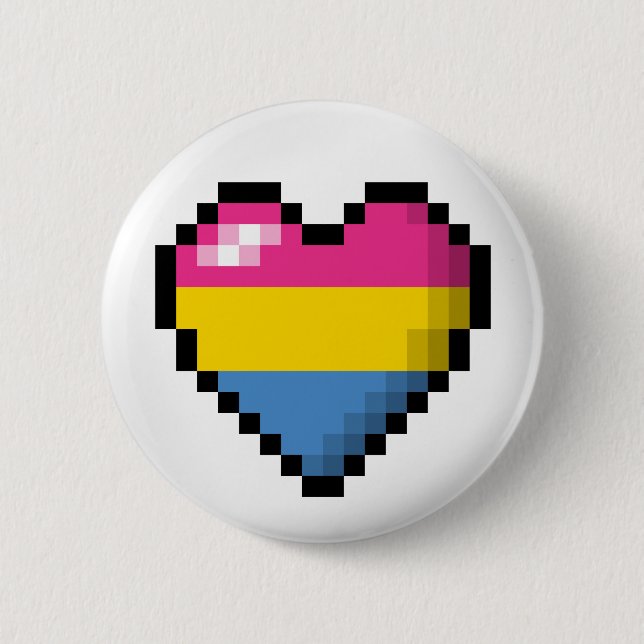 Großes Pixel Herzdesign im Pansexual-Stolperflagge Button (Vorderseite)