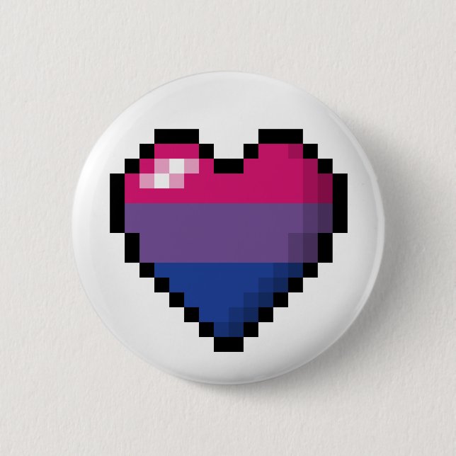 Großes Pixel Herzdesign in Bisexueller Stolperflag Button (Vorderseite)