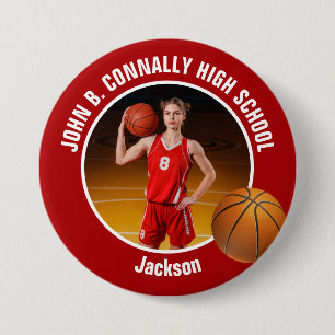 Großes rotes Foto eines High-School-Basketballspie Button