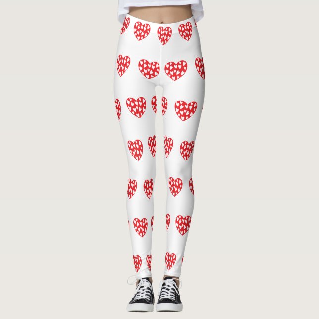 Grosses rotes Herz mit kleinen Herzen Leggings (Vorderseite)