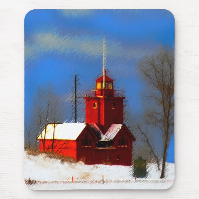 Großes rotes Leuchtturm-Gemälde - Originalkunst Mousepad (Vorne)