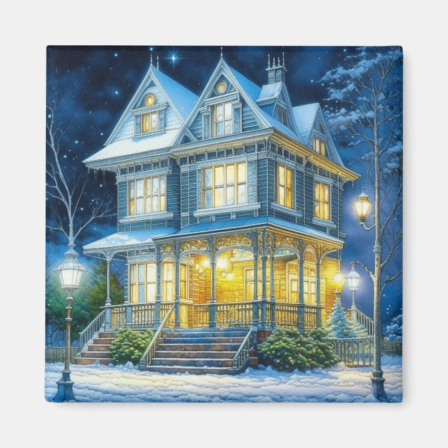 Grosses, schönes Viktorianisches Haus zu Weihnacht Magnet (Vorne)
