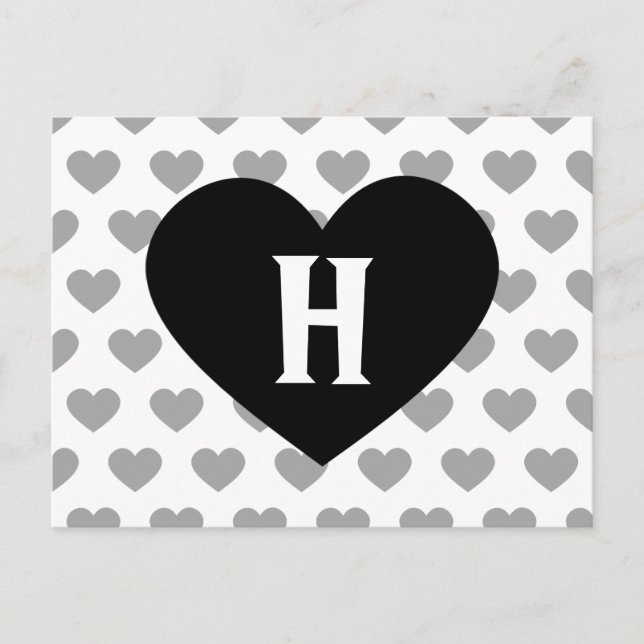 Grosses schwarzes Herz - Monogramm Postkarte (Vorderseite)