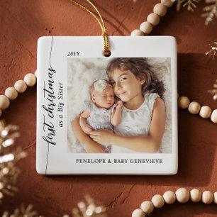 Großes Schwester-Baby-Erste-Weihnachts-Foto-Andenk Keramikornament