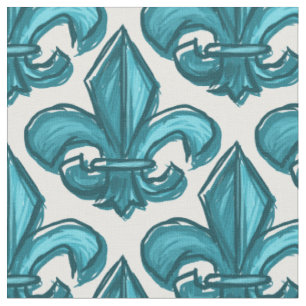 Großes Skizze-Lilien-Muster-dunkles Cyan-blaues Stoff