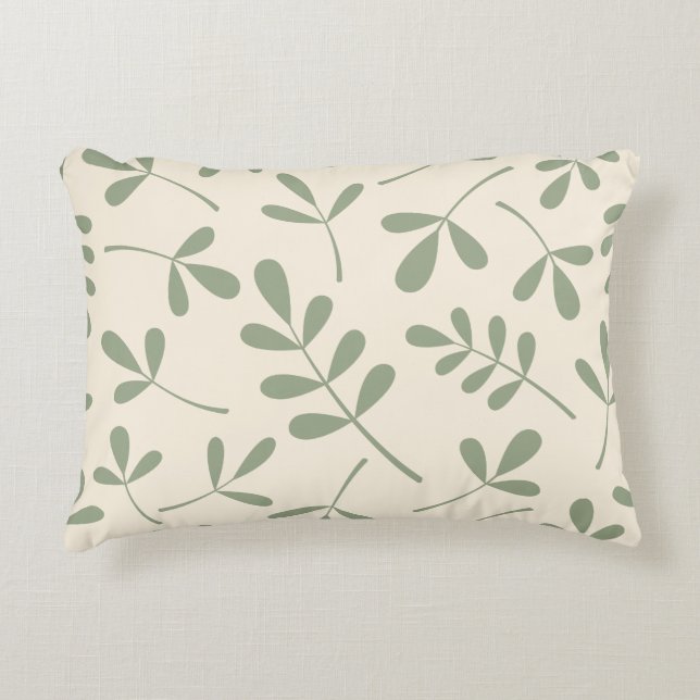 Großes sortiertes Grün-Blätter auf Sahnemuster Zierkissen (Vorderseite)