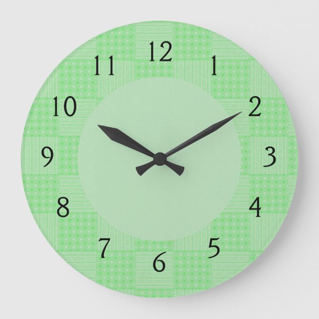 Großes Texturiertes Grünes Patchwork-Muster Große Wanduhr (Vorderseite)