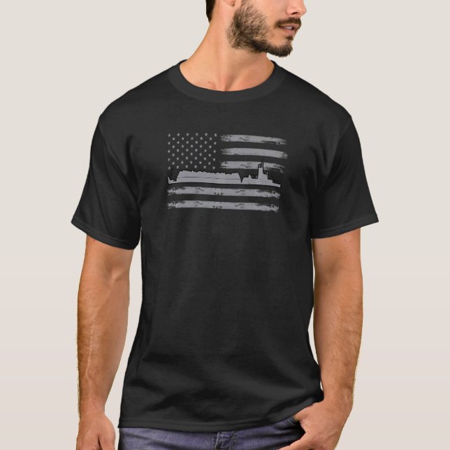 Großes US-Flaggenschiff Liebe Barge Boat Americ T-Shirt (Vorderseite)
