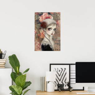 Grosses Viktorianisches Gothic Girl & Florals Poster