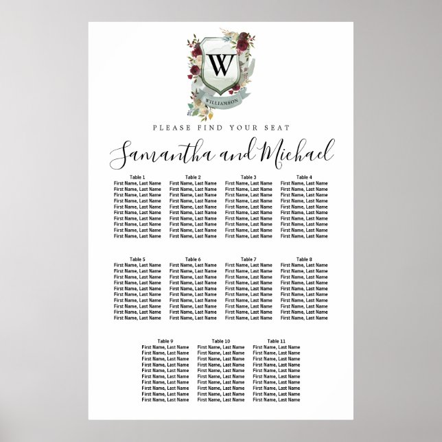 Grosses Wappen mit rotem Flor, 11-Tisch-Sitzkarte Poster (Vorne)
