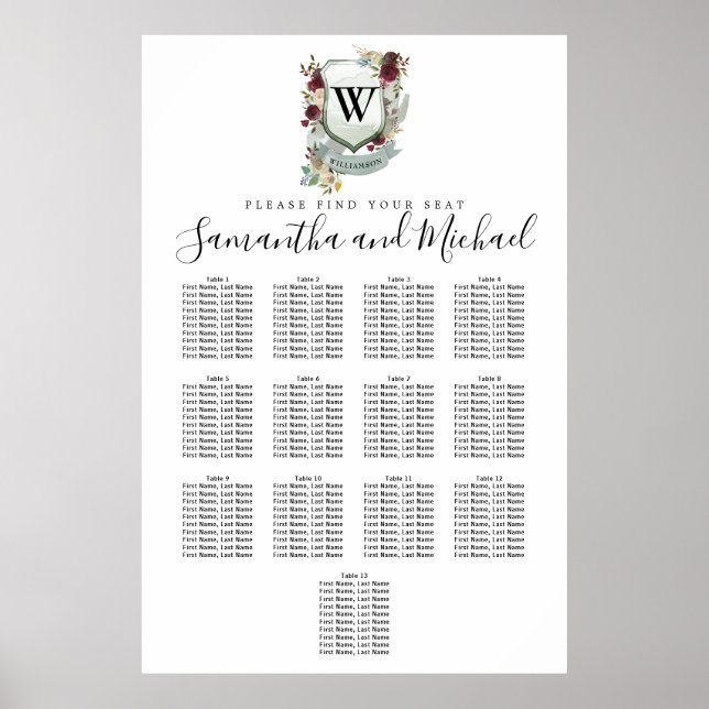 Grosses Wappen mit rotem Flor, 13-Tisch-Sitzkarte Poster (Vorne)