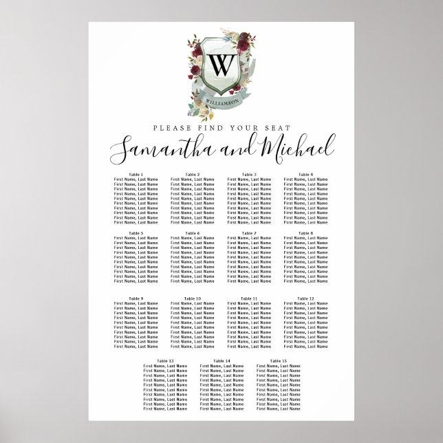 Grosses Wappen mit rotem Flor, 15-Tisch-Sitzkarte Poster (Vorne)