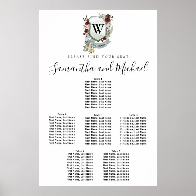 Grosses Wappen mit rotem Flor, 6 Tische, Sitzkarte Poster (Vorne)