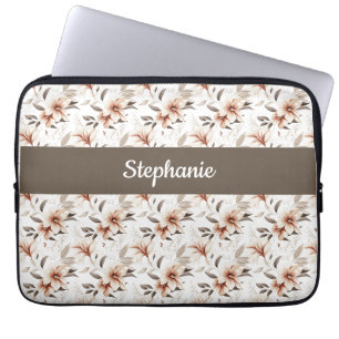 Großes wasserfarbenes Monogramm Name rosa Wildblum Laptopschutzhülle