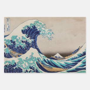 GROSSES WAVE JAPANESE WOODBLOCK GIFT WRAP-Blatt-Se Geschenkpapier Set