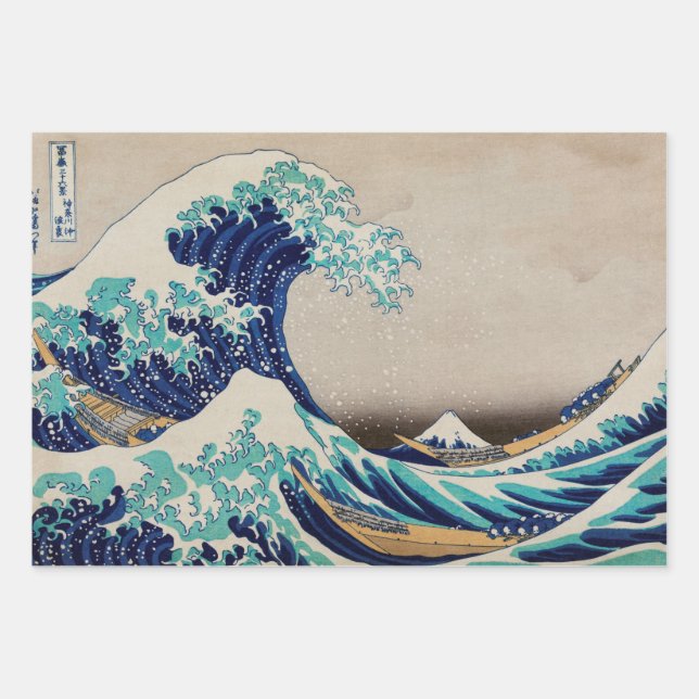 GROSSES WAVE JAPANESE WOODBLOCK GIFT WRAP-Blatt-Se Geschenkpapier Set (Vorderseite)