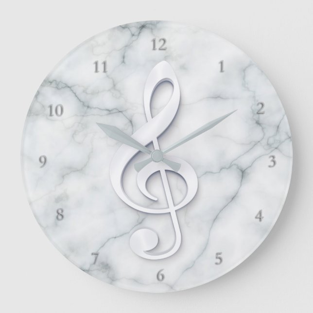 großes, weißes Musikstück mit Marmor Große Wanduhr (Vorderseite)