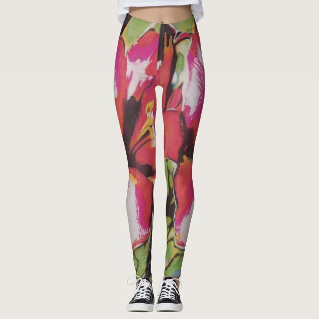 großes zeitgenössisches abstraktes Blumendesign Leggings (Vorderseite)