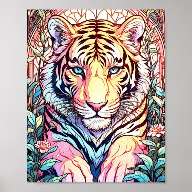 Großflorale Tiger Surreal Painting Print Poster (Vorne)