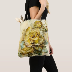 Großformatige gelbe und goldene Rosen Tasche