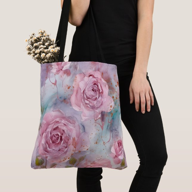 Großformatige rosa und goldene Rosen Tasche (Von Nahem)