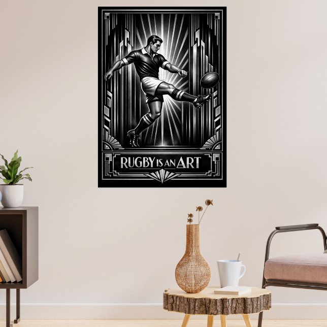 Großformatiger Rugby-Kunstprint im Deco-Stil Poster (Wohnzimmer 3)