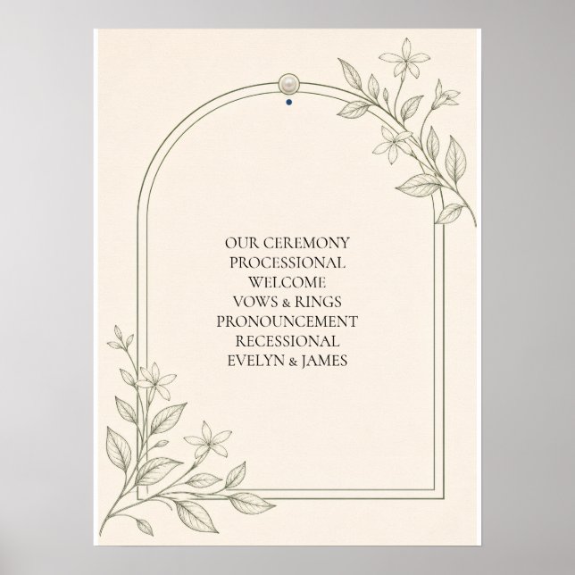 Großformatiges botanisches Hochzeitsprogramm-Schil Poster (Vorne)