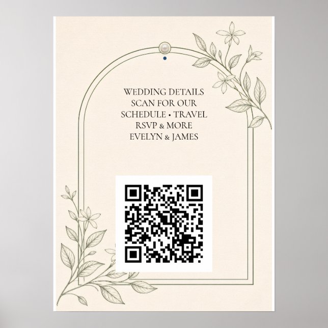 Großformatiges botanisches Hochzeitswebsite-QR-Cod Poster (Vorne)