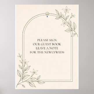 Großformatiges Oliven-Botanik-Gästebuch-Hochzeitss Poster