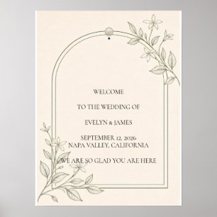 Großformatiges Oliven-Botanik-Hochzeits-Willkommen Poster