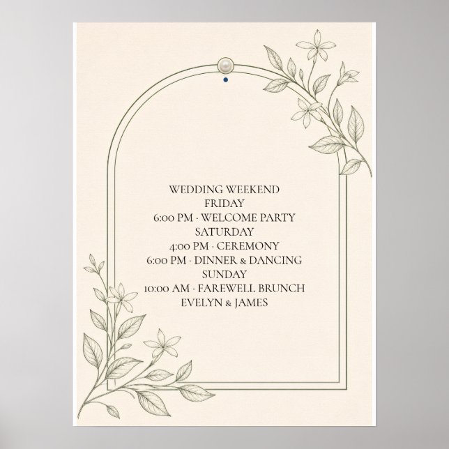 Großformatiges Oliven-Hochzeitswochenende-Terminpl Poster (Vorne)