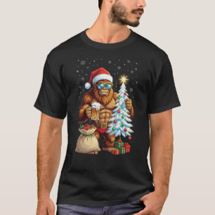Großfuß Sasquatch in Santa-Hut trinkt Bier Weih T-Shirt