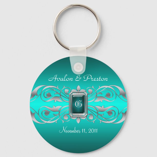 Großherzogin Silver Monogram Aquamariner Schlüssel Schlüsselanhänger (Vorderseite)