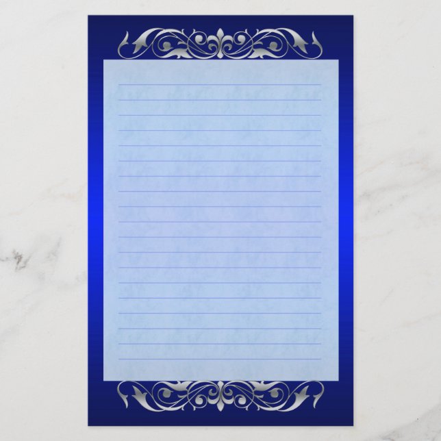 Großherzogin Silver Scroll Lined Blue Stationery Briefpapier (Vorderseite)