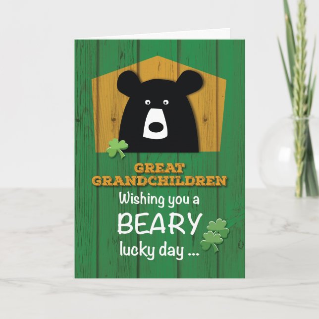 Großkinder Bären+Kleeblatt auf St. Patrick's Karte (Vorderseite)