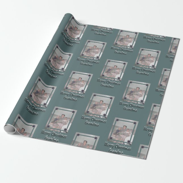 Großkinder Foto Frohe Weihnachten Oma Green Geschenkpapier (Ungerollt)