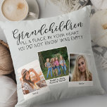 Großkinder Gedicht 3 Fotocollage Silbergrau Kissen<br><div class="desc">Kissen für Großeltern oder Enkelkinder nach Maß. Das Gedicht lautet "Enkel füllen einen Platz in Ihrem Herzen, von dem Sie nicht wussten, war leer" und ist mit eleganter Kalligraphie und skurrilen Großbuchstaben geschrieben. Die Fotovorlage ist für Sie ein Set, drei Ihrer Lieblingsbilder hinzuzufügen, die in einer sich überschneidenden Foto-Collage angezeigt...</div>
