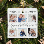 Großkinder-Geschenk für Großeltern FotoCollage Keramikornament<br><div class="desc">Schicken Sie Ihren Großeltern ein personalisiertes Geschenk, das sie für immer lieben werden. Spezielle personalisierte Enkel Foto Collage Ornament zur Anzeige Ihrer eigenen speziellen Fotos und Erinnerungen Familie. Unser Design zeichnet sich durch ein einfaches 6-Foto-Collage Grid-Design mit "Grandchildren" aus, das in einem handgeschriebenen schwarzen Skriptstil entworfen wurde. Passen Sie die...</div>