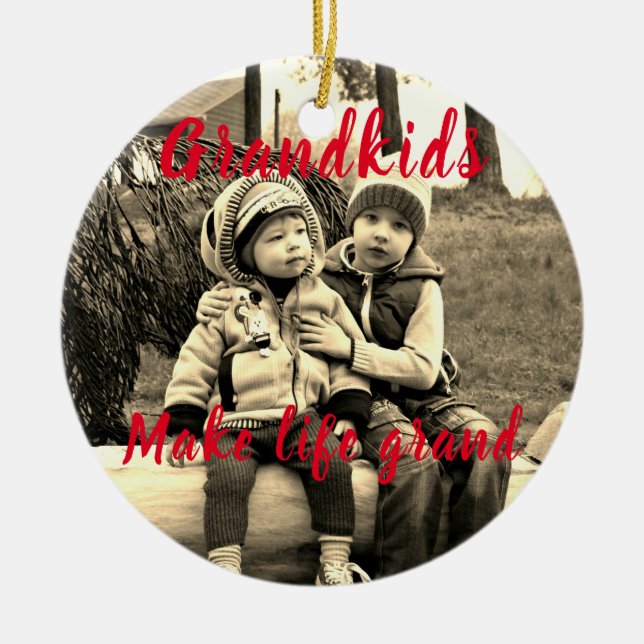 Großkinder machen das Foto zu Weihnachten Keramik Ornament (Vorne)