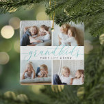 Großkinder machen das Leben großartig | 8 Mini-Fot Keramikornament<br><div class="desc">Mit diesem wunderschönen Collage Foto-Ornament kreieren Sie ein süßes Geschenk für eine geliebte Oma oder einen Großvater. "Großkinder machen das Leben großartig" erscheint in der Mitte in Aqua-Kalligraphie-Schrift. Anpassen mit 8 rechteckigen Mini-Fotos ihrer Enkel,  und fügen Sie ihre Namen und das Jahr auf der Rückseite.</div>