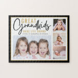 Großkinder machen Leben großartige Großeltern 4 Fo<br><div class="desc">Ein modernes Foto-Collage Geschenk für Großeltern mit einem sentimentalen Zitat: "Großkinder machen das Leben großartig".Persönlich mit 4 Bildern und Enkeln-Namen,  um es zu einem unvergesslichen Geschenk für den Weihnachtsmüttertag,  den Großeltertag und den Geburtstag zu machen.</div>