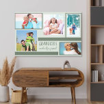 Großkinder machen Life Grand Foto Collage grau grü Leinwanddruck<br><div class="desc">Sehr gepackte Leinwand mit individueller Collage aus Foto und süße Enkel zitieren. Die Fotovorlage ist für Sie bis zu 5 Ihrer Lieblingsfotos im Uhrzeigersinn von oben links. Die Formulierung ist handschriftlich und steht für "Großkinder machen das Leben groß". Ein wunderbares Geschenk für Ihre Enkel oder Großeltern in ruhigen und stilvollen...</div>