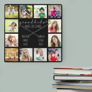 Großkinder machen Life Grand Quote 12 Foto Schwar Quadratische Wanduhr
